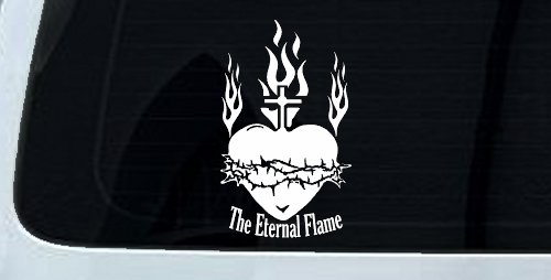 Sacred Heart The Eternal Flame Christian Car or Truck Window Decal Sticker (White)