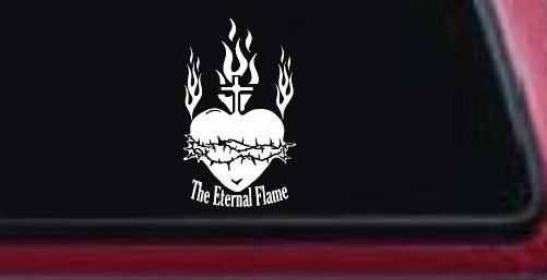 Sacred Heart The Eternal Flame Christian Car or Truck Window Decal Sticker (White)