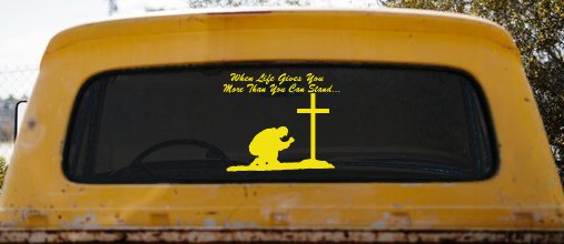 When LIfe Gives You More Than You Can Stand Kneel at The Cross Christian Car or Truck Window Decal Sticker (Yellow)