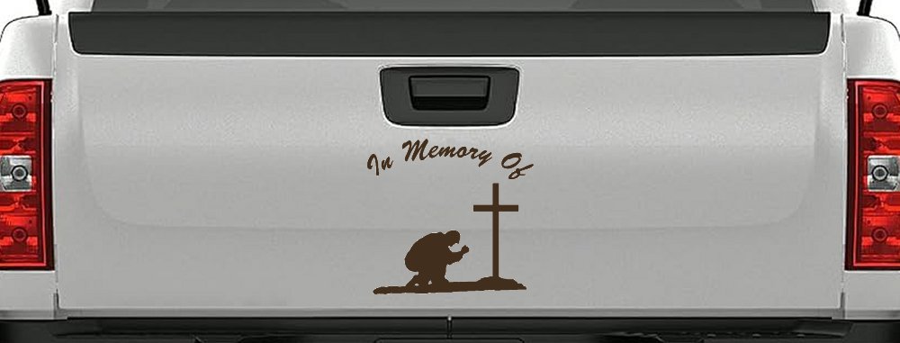 In Memory Of Man Kneeling At Cross Christian Car or Truck Window Decal Sticker