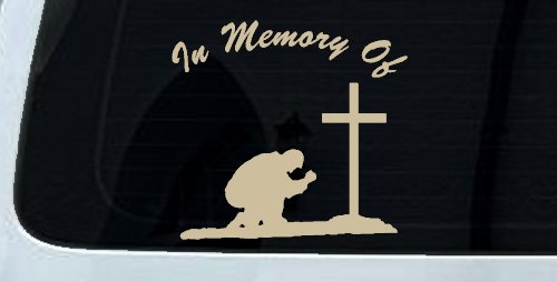 In Memory Of Man Kneeling At Cross Christian Car or Truck Window Decal Sticker