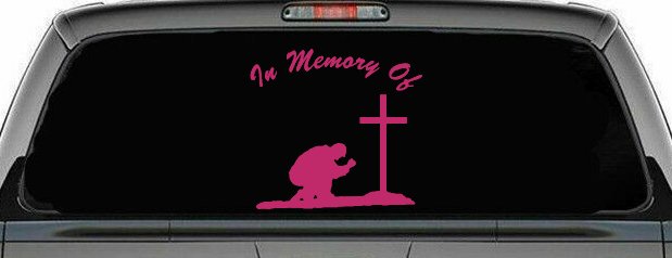 In Memory Of Man Kneeling At Cross Christian Car or Truck Window Decal Sticker