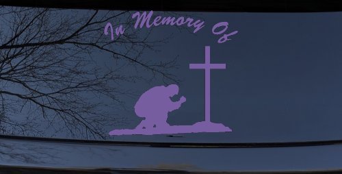 In Memory Of Man Kneeling At Cross Christian Car or Truck Window Decal Sticker