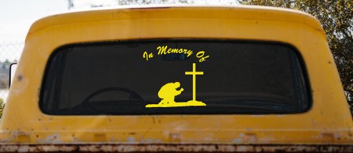 In Memory Of Man Kneeling At Cross Christian Car or Truck Window Decal Sticker