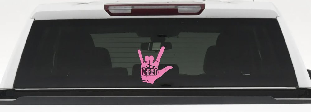 I Love Christ Hand Gesture Christian Car or Truck Window Decal Sticker (Pink)
