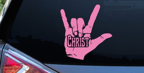 I Love Christ Hand Gesture Christian Car or Truck Window Decal Sticker (Pink)