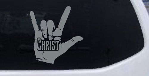 I Love Christ Hand Gesture Christian Car or Truck Window Decal Sticker (Telegrey)