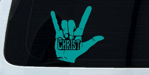 I Love Christ Hand Gesture Christian Car or Truck Window Decal Sticker (Turquoise)