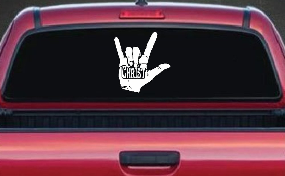I Love Christ Hand Gesture Christian Car or Truck Window Vinyl Decal Sticker (White)