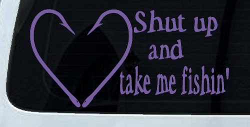 Shut Up And Take Me Fishing Car or Truck Window Decal Sticker (Purple)