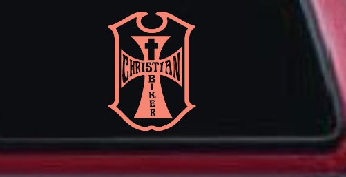 Christian Biker Cross Car or Truck Window Decal Sticker (Coral)
