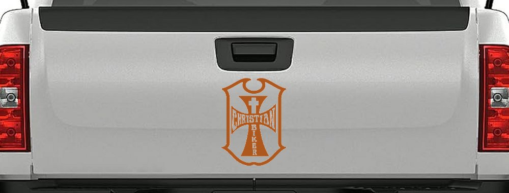 Christian Biker Cross Car or Truck Window Decal Sticker (Nut Brown)