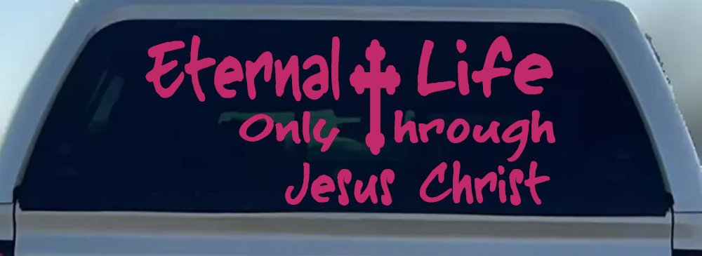 Eternal Life Only Through Jesus Christ Christian Car or Truck Window Decal Sticker (Hot Pink)