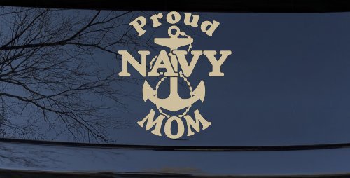 Proud Navy Mom Anchor Military Car or Truck Window Decal Sticker (Desert Sand)
