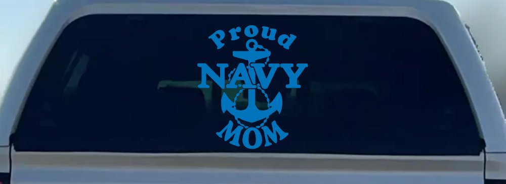 Proud Navy Mom Anchor Military Car or Truck Window Decal Sticker (Sky Blue)