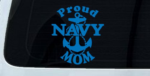Proud Navy Mom Anchor Military Car or Truck Window Decal Sticker (Sky Blue)