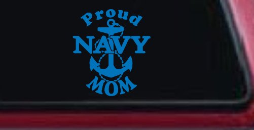 Proud Navy Mom Anchor Military Car or Truck Window Decal Sticker (Sky Blue)