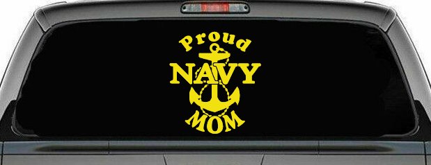 Proud Navy Mom Anchor Military Car or Truck Window Decal Sticker (Yellow)