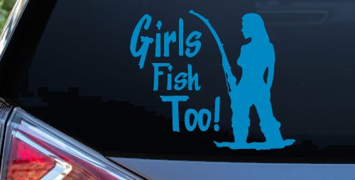 Girls Fish Too Fishing Car or Truck Window Decal Sticker (Blue)
