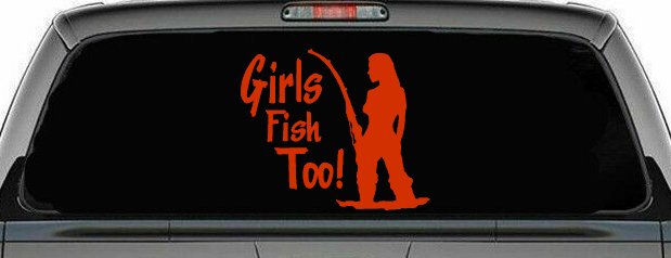 Girls Fish Too Fishing Car or Truck Window Decal Sticker
