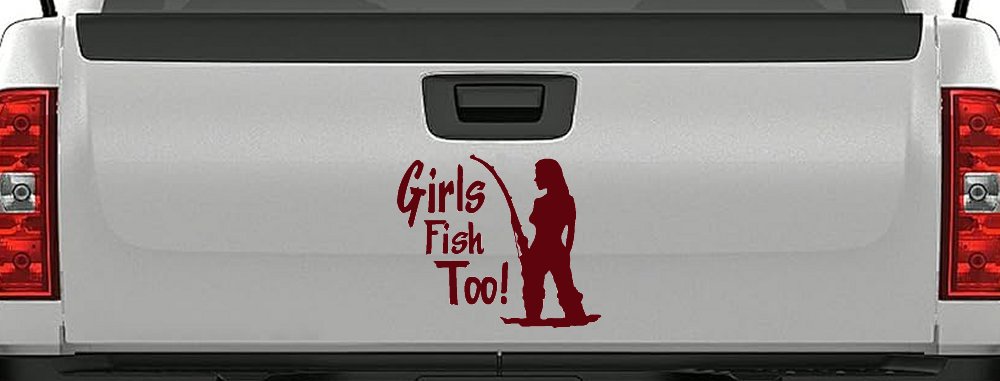 Girls Fish Too Fishing Car or Truck Window Decal Sticker