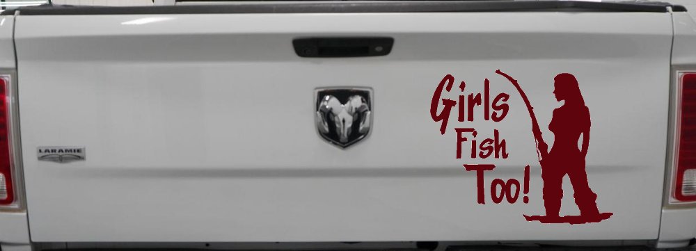 Girls Fish Too Fishing Car or Truck Window Decal Sticker