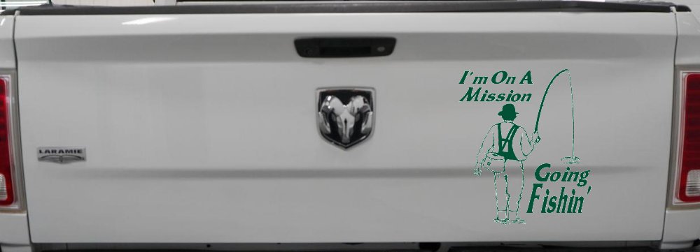 Im On A Mission Going Fishin Fishing Car or Truck Window Vinyl Decal Sticker (Dark Green)