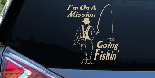 Im On A Mission Going Fishin Fishing Car or Truck Window Decal Sticker (Desert Sand)