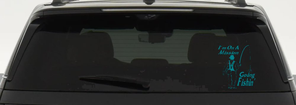 Im On A Mission Going Fishin Fishing Car or Truck Window Vinyl Decal Sticker (Turquoise Blue)