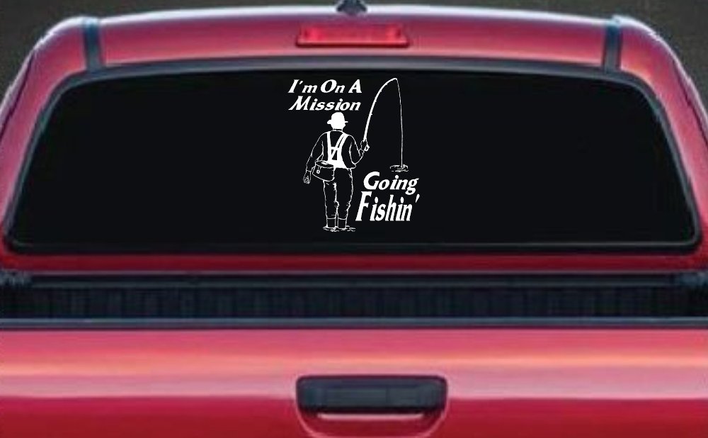 Im On A Mission Going Fishin Fishing Car or Truck Window Vinyl Decal Sticker (White)