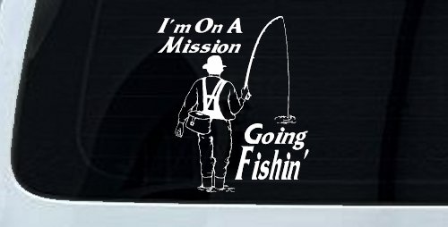 Im On A Mission Going Fishin Fishing Car or Truck Window Decal Sticker (White)