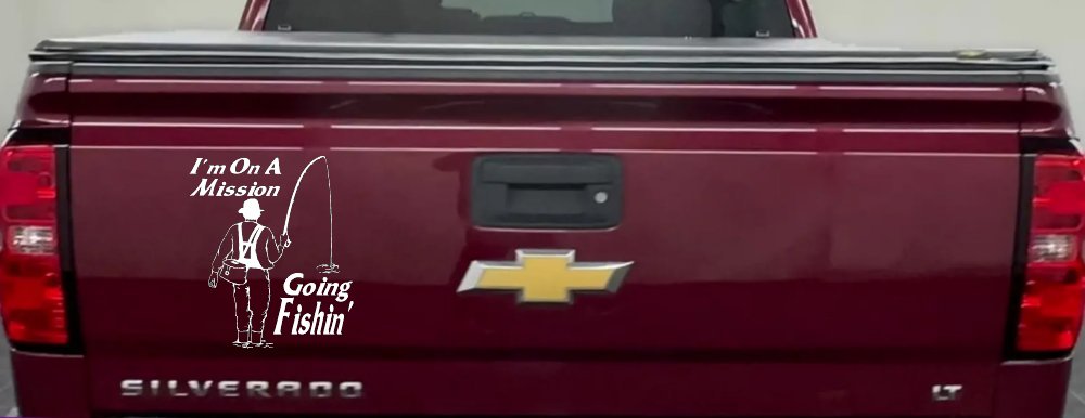 Im On A Mission Going Fishin Fishing Car or Truck Window Vinyl Decal Sticker (White)