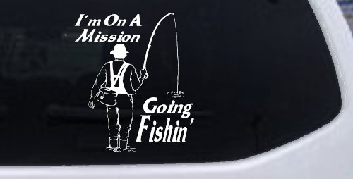 Im On A Mission Going Fishin Fishing Car or Truck Window Vinyl Decal Sticker (White)