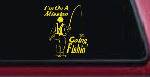 Im On A Mission Going Fishin Fishing Car or Truck Window Vinyl Decal Sticker (Yellow)