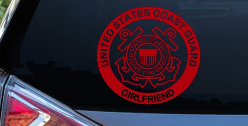 United States Coast Guard Girlfriend Military Car or Truck Window Decal Sticker (Red)