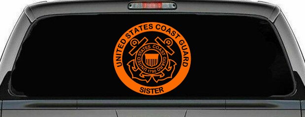 United States Coast Guard Sister Military Car or Truck Window Decal Sticker (Orange)