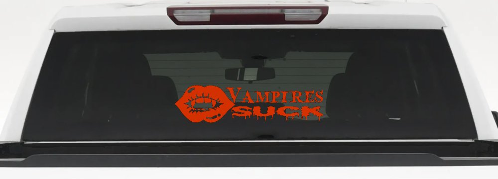 Funny Vampires Suck Car or Truck Window Decal Sticker (Orange Red)