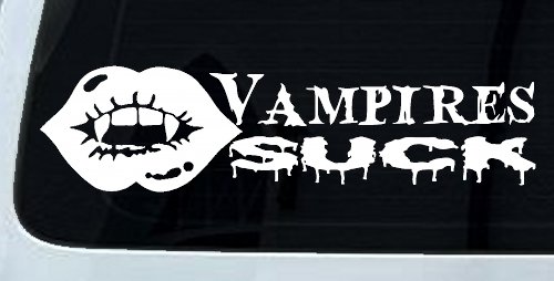 Funny Vampires Suck Car or Truck Window Vinyl Decal Sticker (White)
