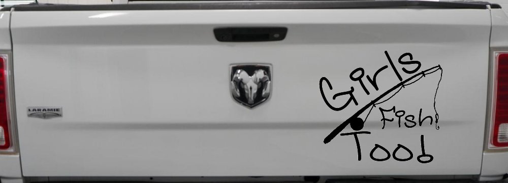 Girls Fish Too Angled Rod Fishing Car or Truck Window Decal Sticker