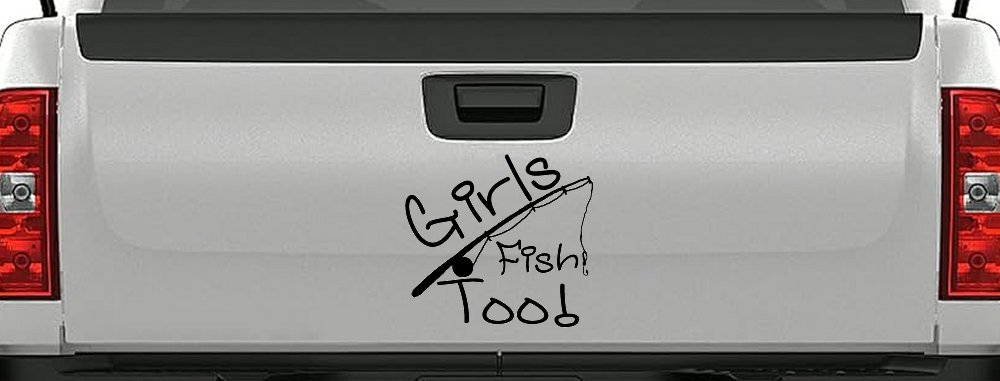 Girls Fish Too Angled Rod Fishing Car or Truck Window Decal Sticker