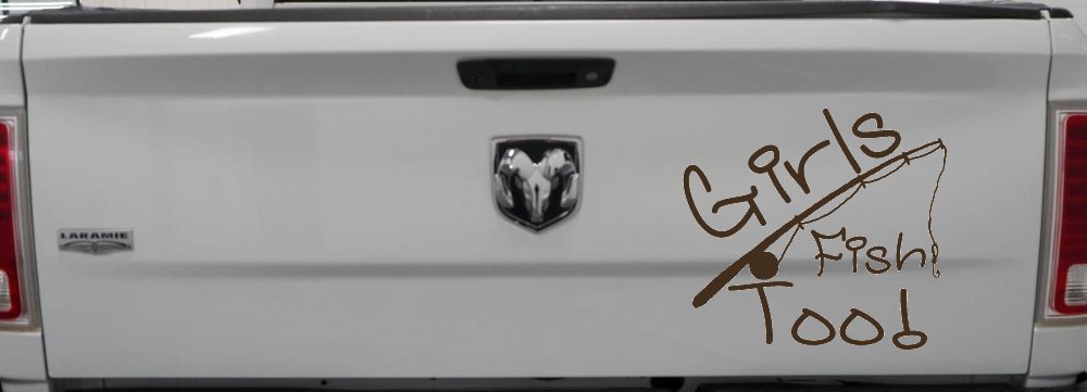 Girls Fish Too Angled Rod Fishing Car or Truck Window Decal Sticker