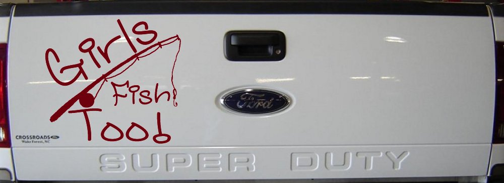 Girls Fish Too Angled Rod Fishing Car or Truck Window Decal Sticker