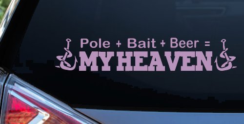 Pole Bait Beer My Heaven Fishing Car or Truck Window Decal Sticker (Lilac)