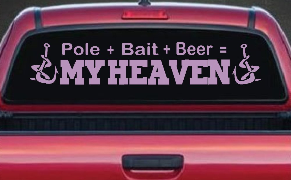 Pole Bait Beer My Heaven Fishing Car or Truck Window Decal Sticker (Lilac)