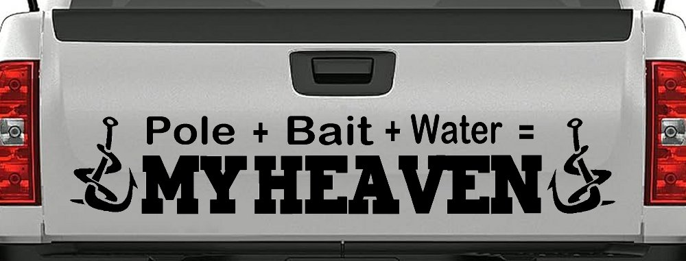 Pole Bait Water My Heaven Fishing Car or Truck Window Decal Sticker (Black)
