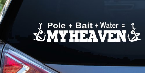 Pole Bait Water My Heaven Fishing Car or Truck Window Vinyl Decal Sticker (White)