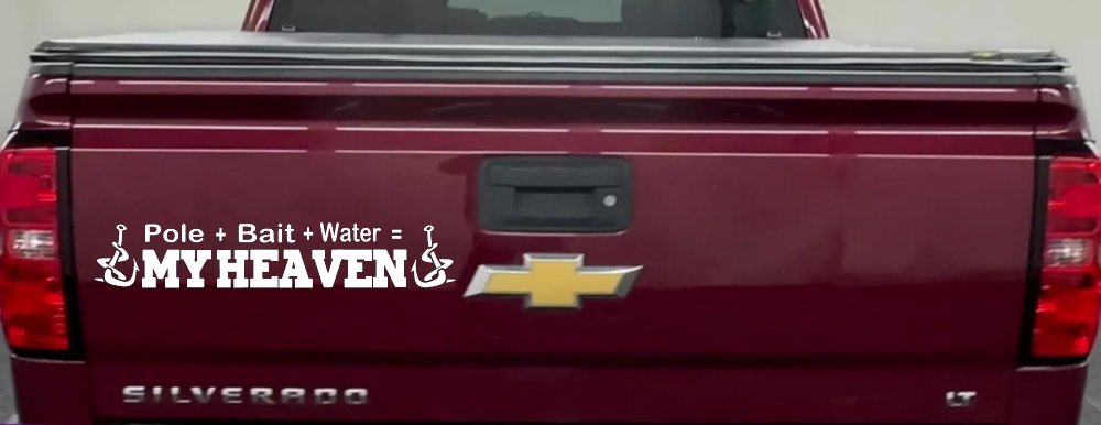 Pole Bait Water My Heaven Fishing Car or Truck Window Decal Sticker (White)