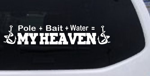 Pole Bait Water My Heaven Fishing Car or Truck Window Decal Sticker (White)