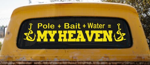 Pole Bait Water My Heaven Fishing Car or Truck Window Decal Sticker (Yellow)