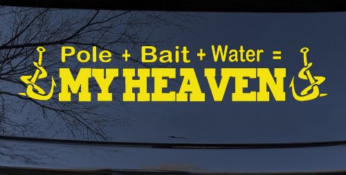 Pole Bait Water My Heaven Fishing Car or Truck Window Decal Sticker (Yellow)